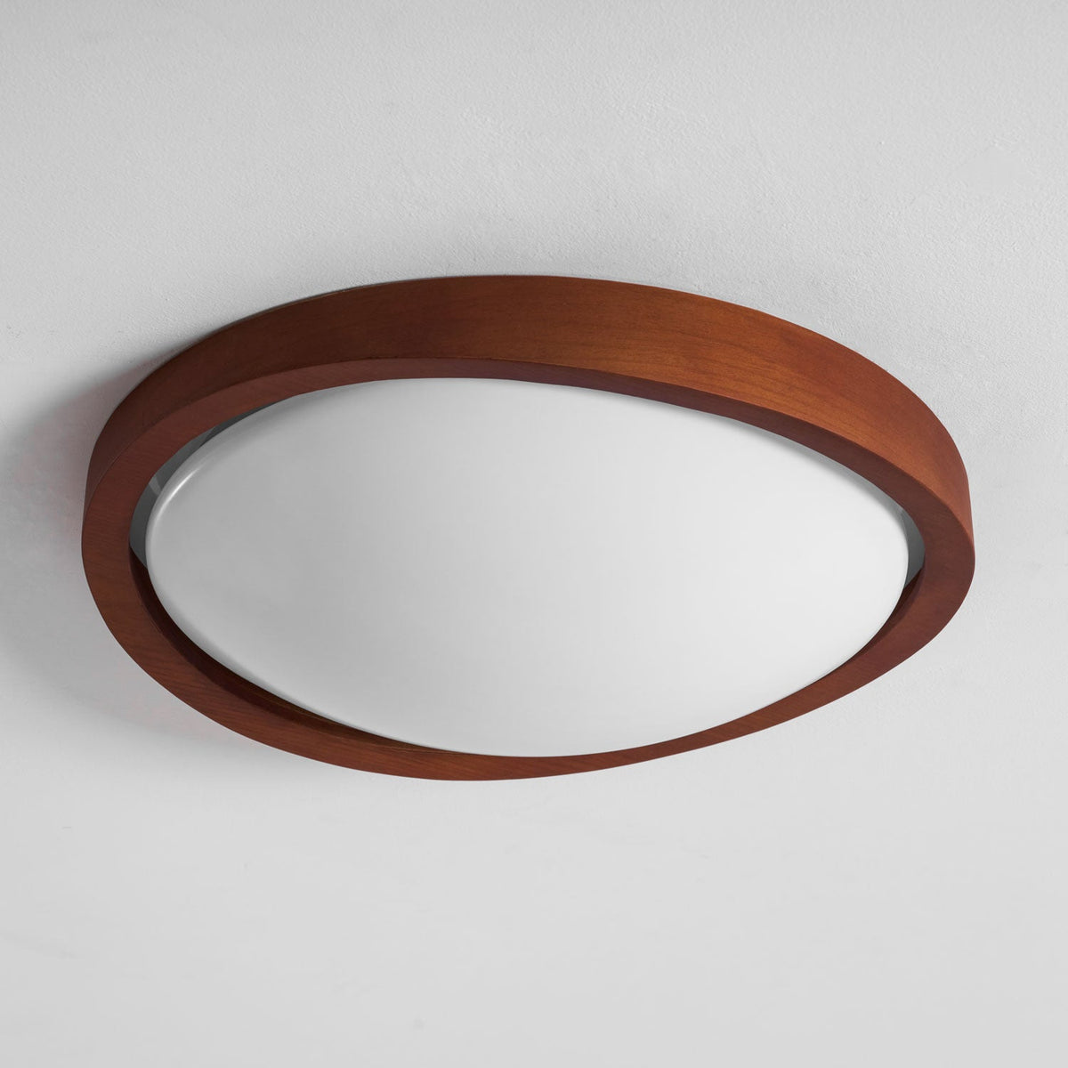 Walnut Flush Mount Ceiling Light, Curved Edge LED Lamp