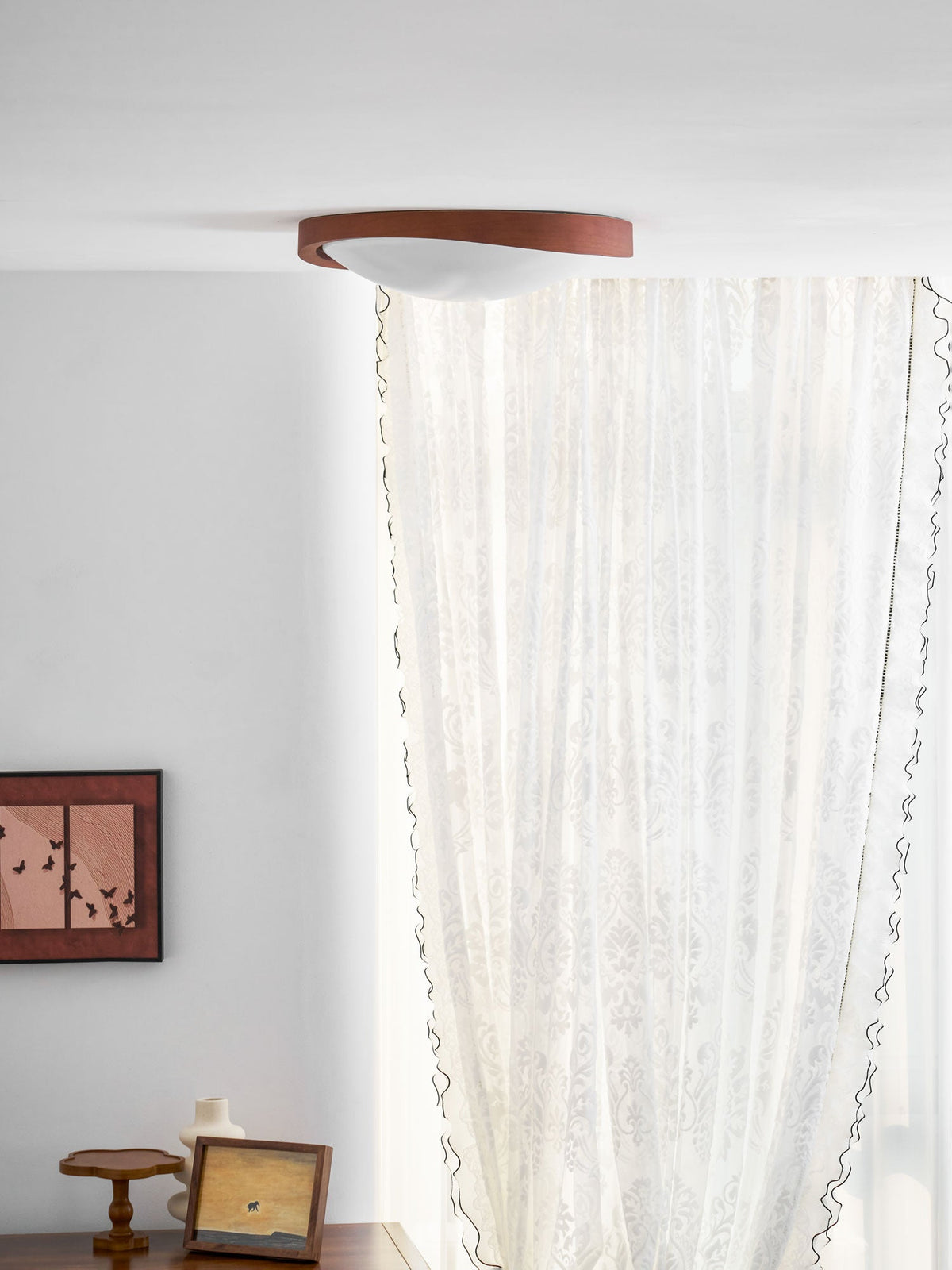 Walnut Flush Mount Ceiling Light, Curved Edge LED Lamp
