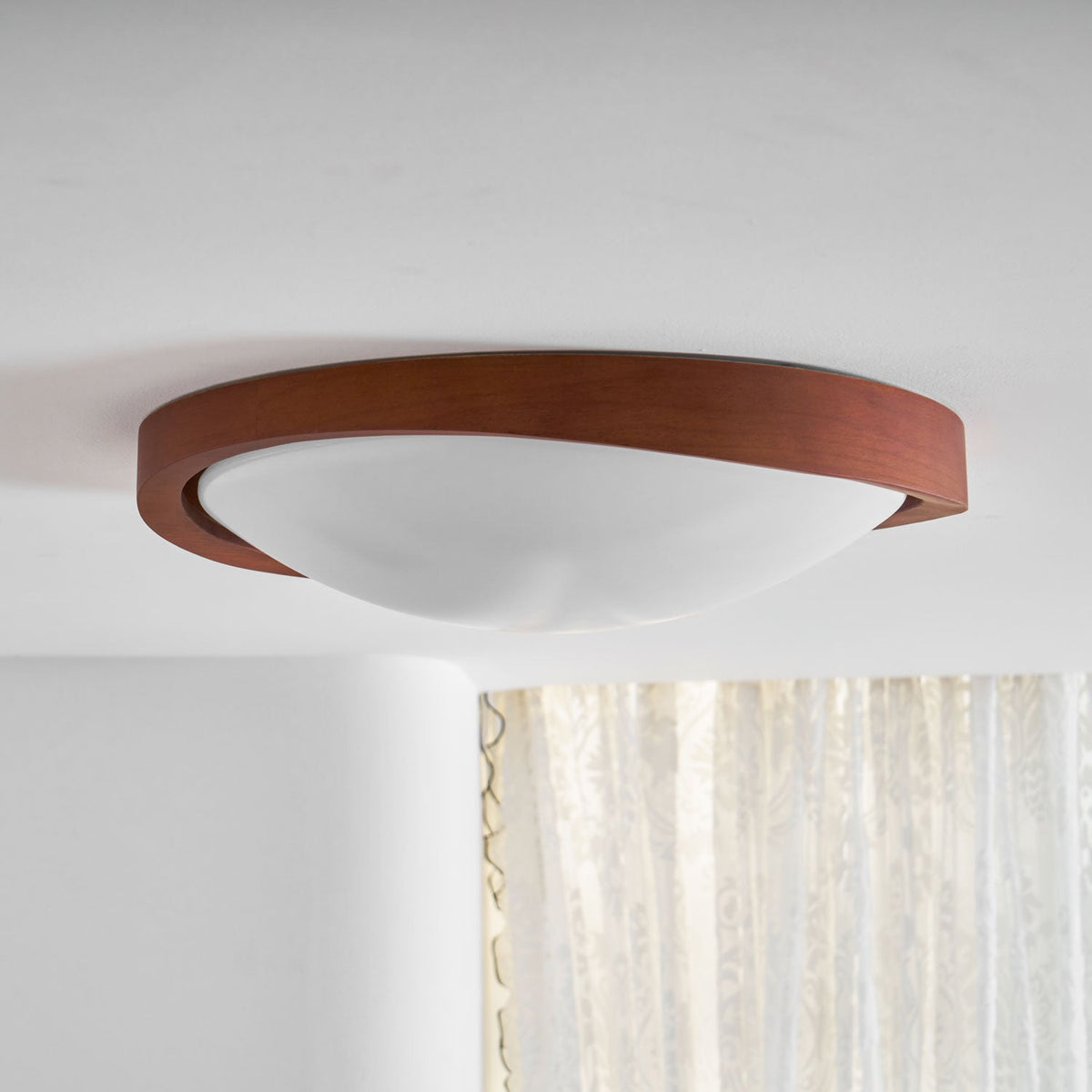 Walnut Flush Mount Ceiling Light, Curved Edge LED Lamp