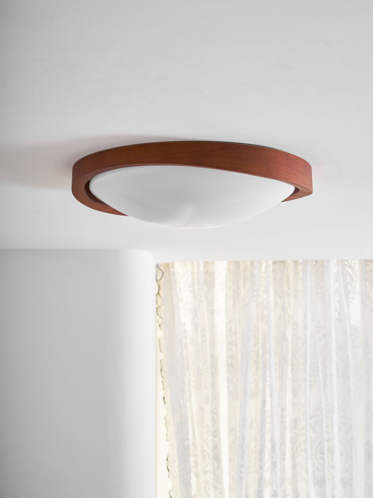 Walnut Flush Mount Ceiling Light, Curved Edge LED Lamp