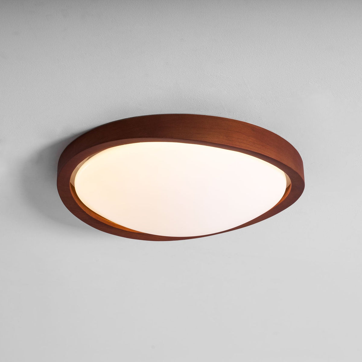 Walnut Flush Mount Ceiling Light, Curved Edge LED Lamp