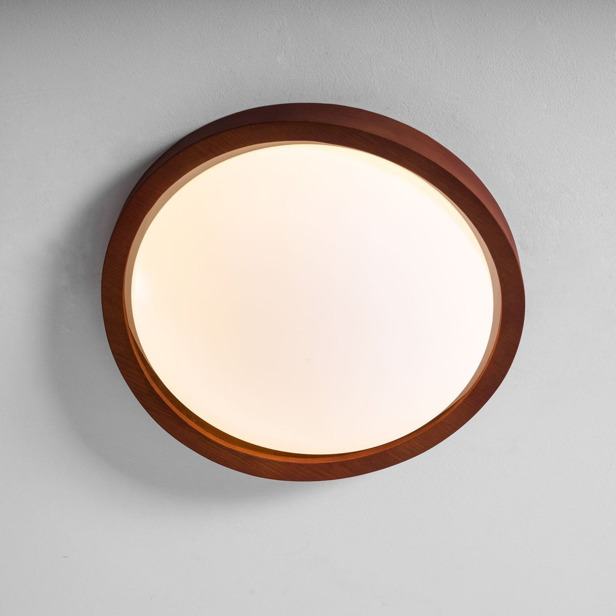 Walnut Flush Mount Ceiling Light, Curved Edge LED Lamp