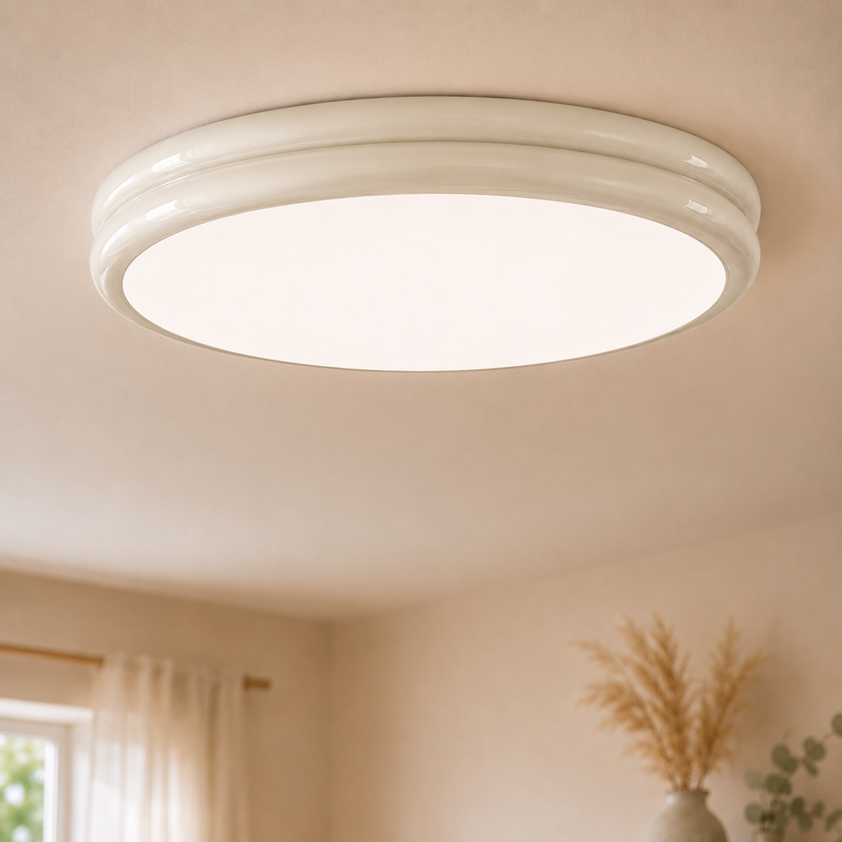 Bauhaus Flush Mount Light, Glossy Stepped Ring Ceiling Lamp