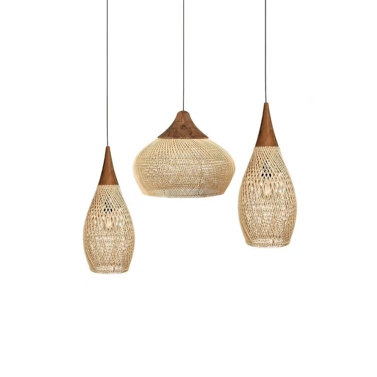 Rattan Pendant Light, Handwoven Wood & Rattan Shade