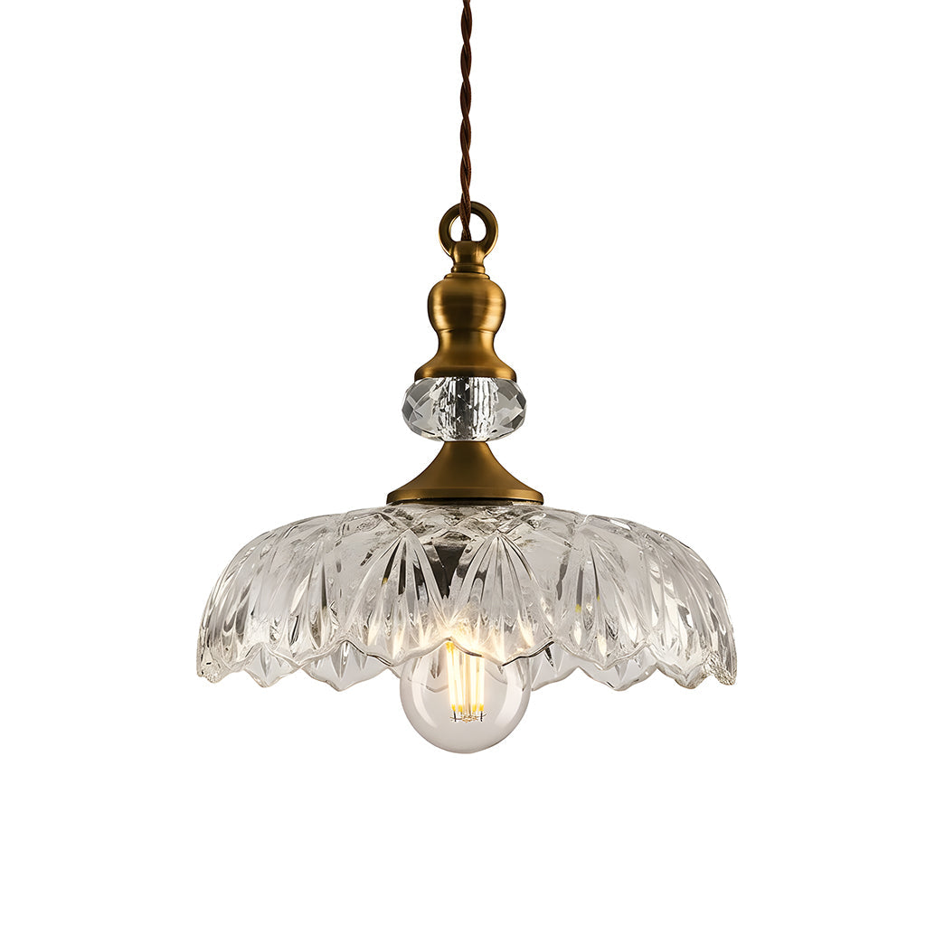 Vintage Glass Pendant Light, Floral Pattern Lantern Shade