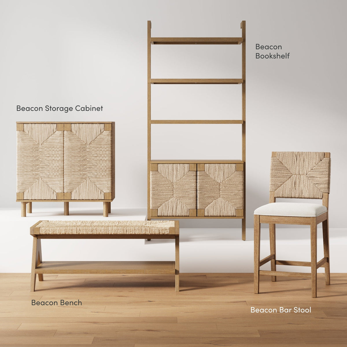 Boucle Counter Height Bar Stool, Woven Seagrass Back