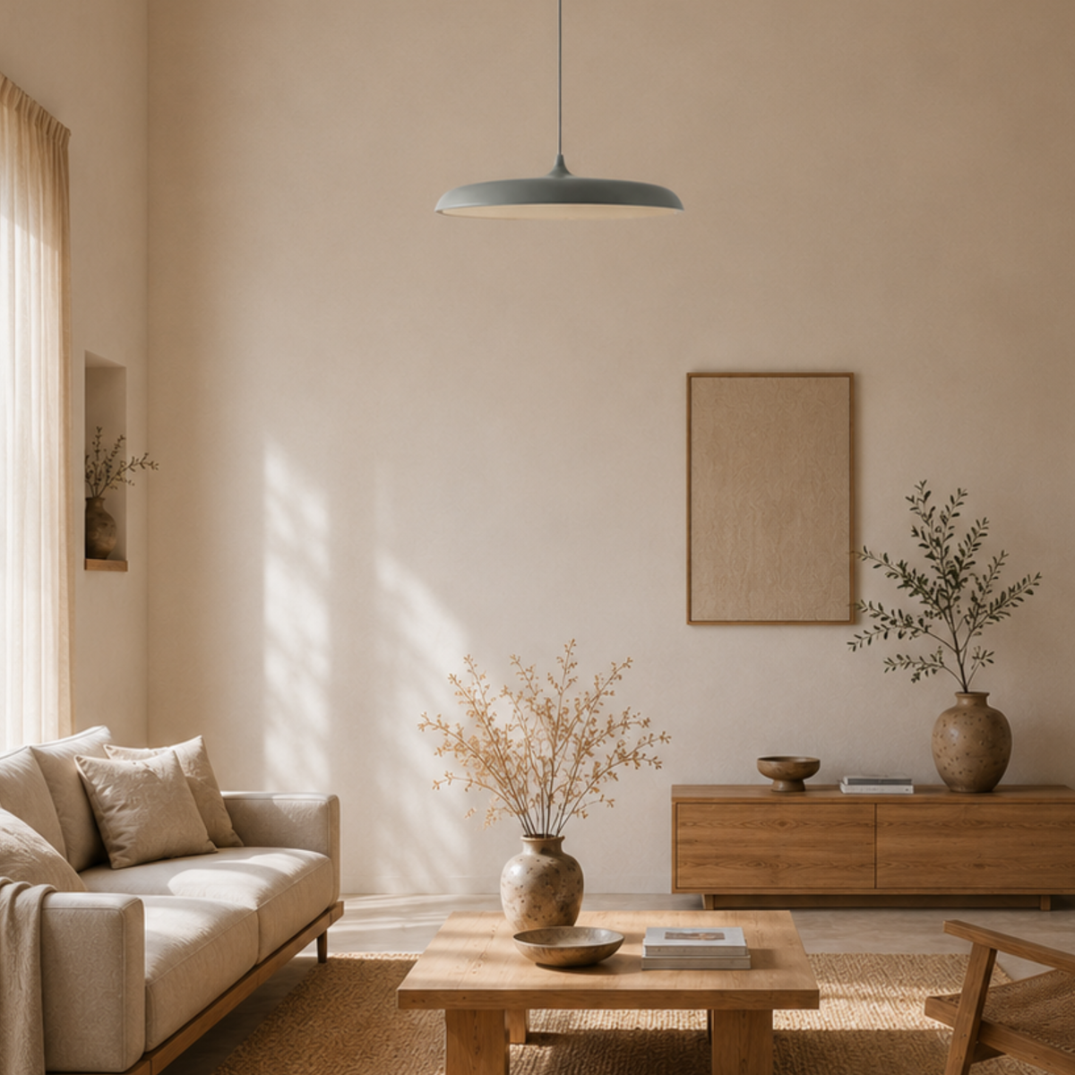 Bauhaus Disc Pendant Light, Slim UFO LED Metal Hanging Lamp