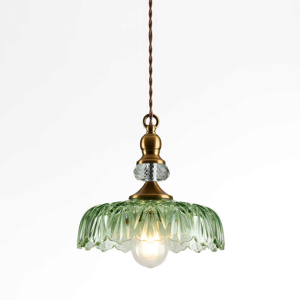Vintage Glass Pendant Light, Floral Pattern Lantern Shade