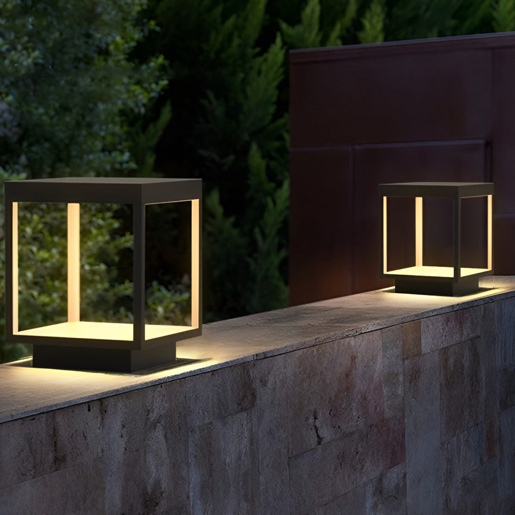 Open Frame Square Pillar Light, Solar or Hardwired Lantern