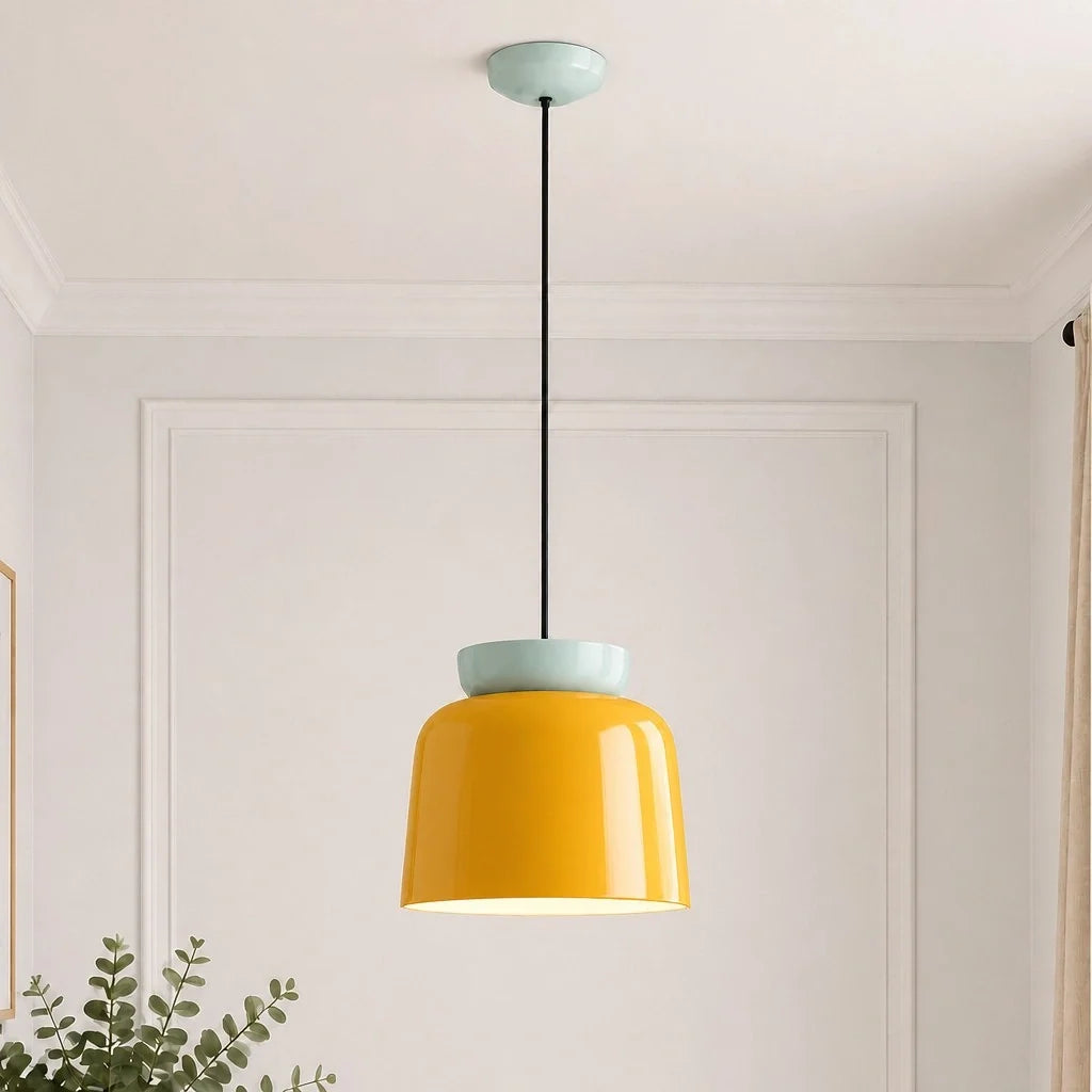 Bauhaus Ceramic Pendant Light, Two-Tone Colorful Bowl Lamp