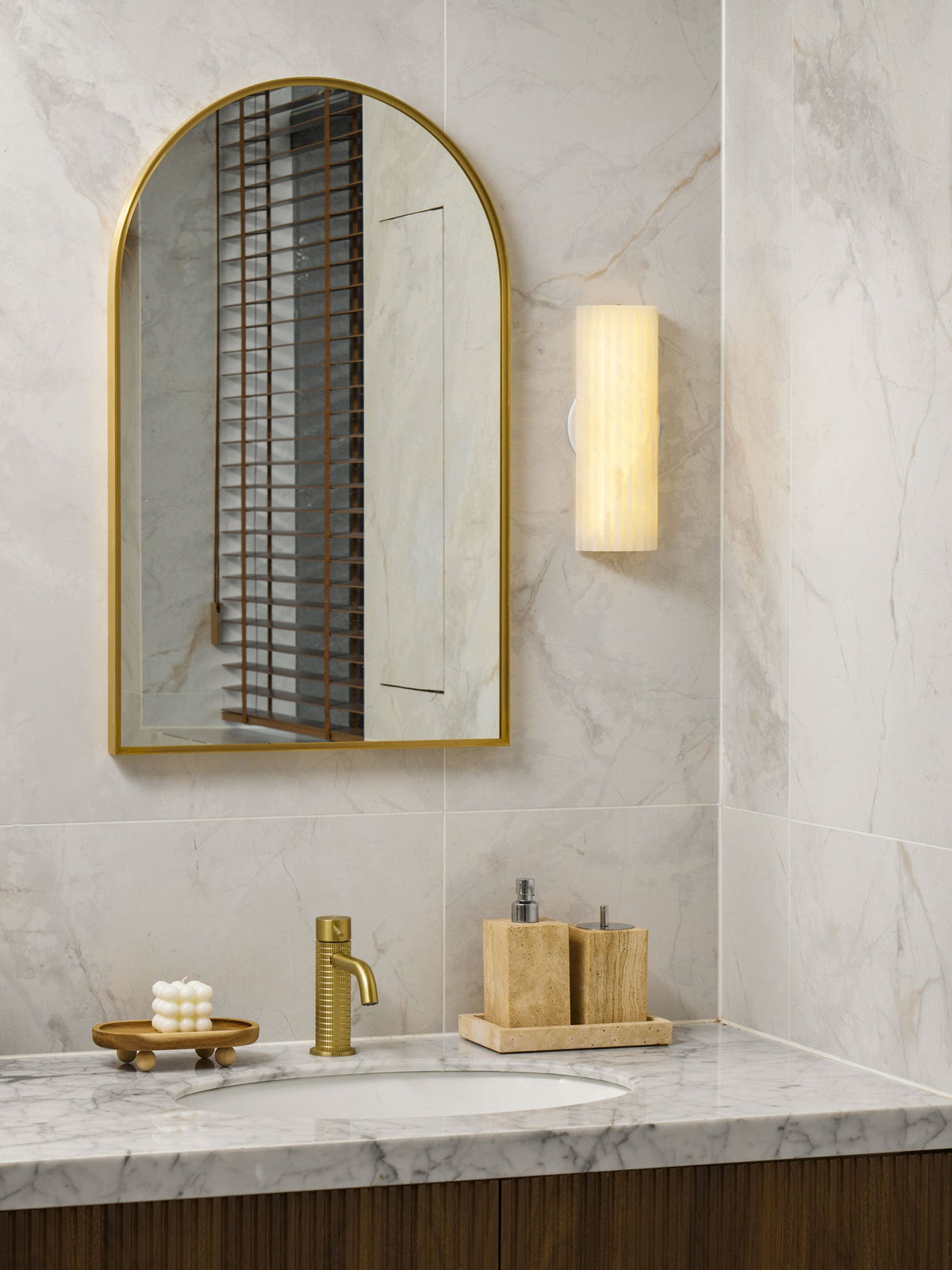 Ribbed Alabaster Wall Sconce, Dimmable LED Stone Wall Light