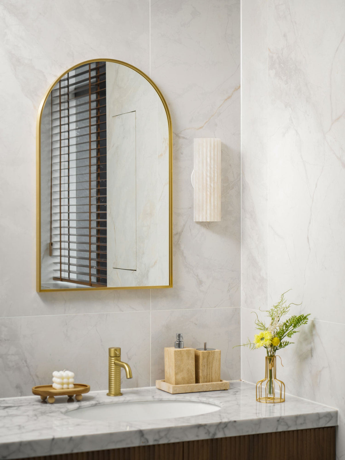 Ribbed Alabaster Wall Sconce, Dimmable LED Stone Wall Light
