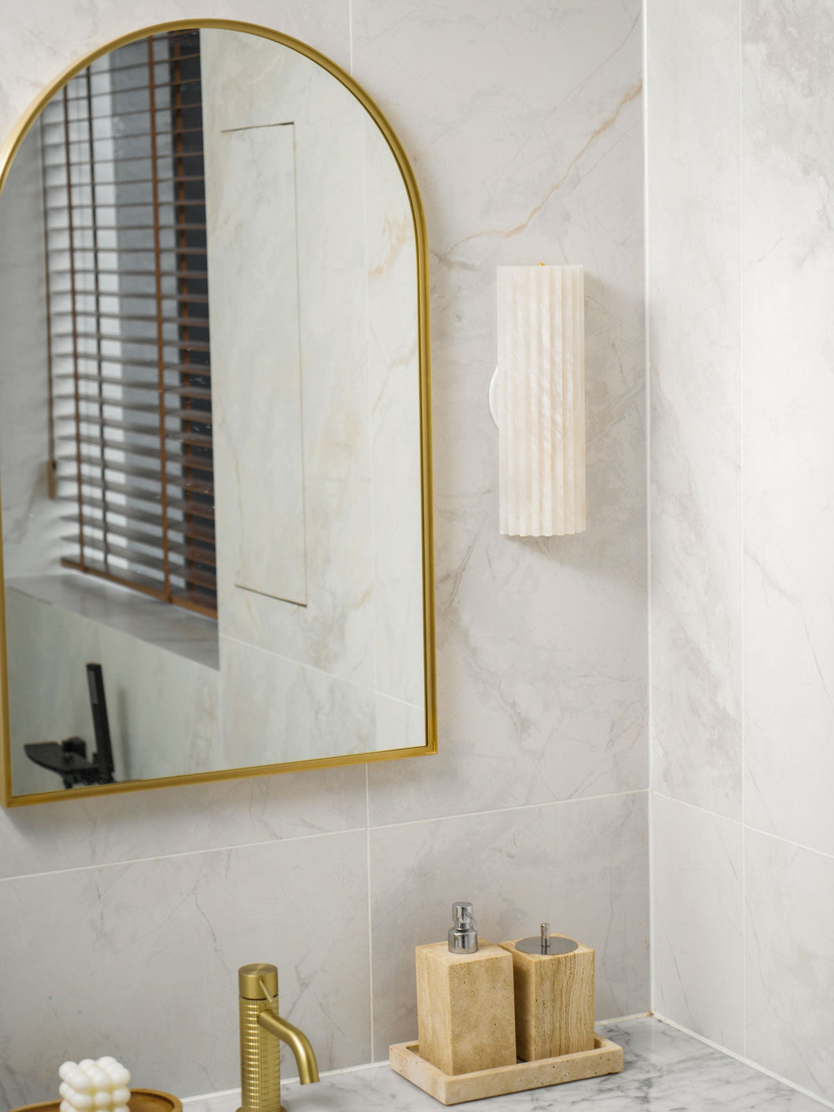 Ribbed Alabaster Wall Sconce, Dimmable LED Stone Wall Light