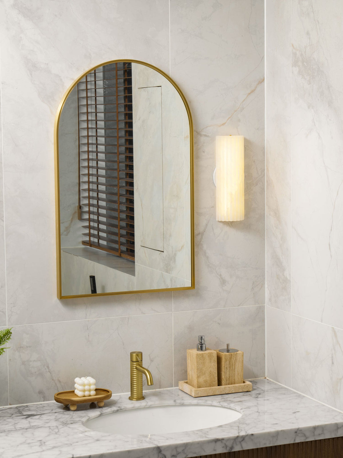 Ribbed Alabaster Wall Sconce, Dimmable LED Stone Wall Light