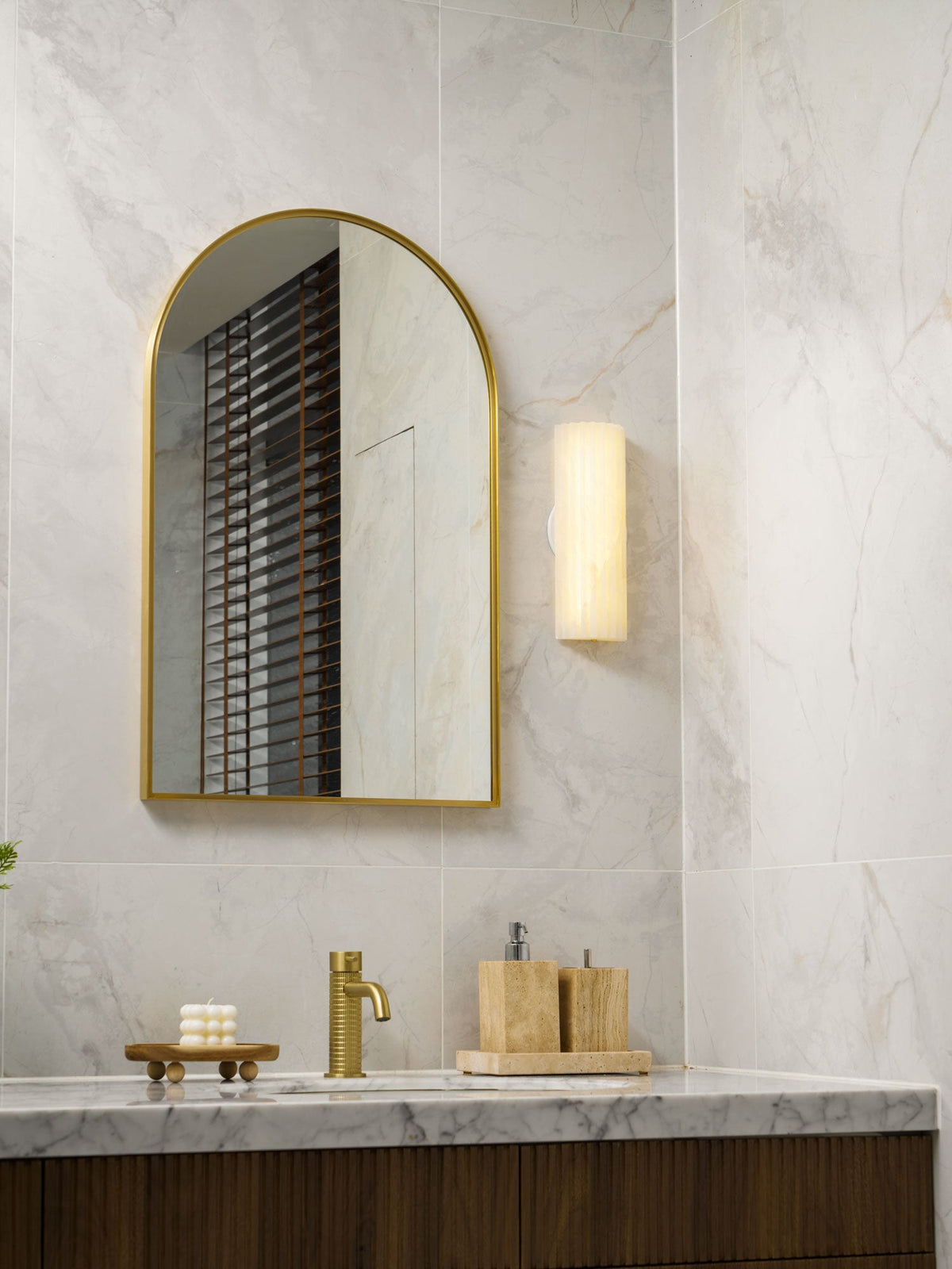 Ribbed Alabaster Wall Sconce, Dimmable LED Stone Wall Light