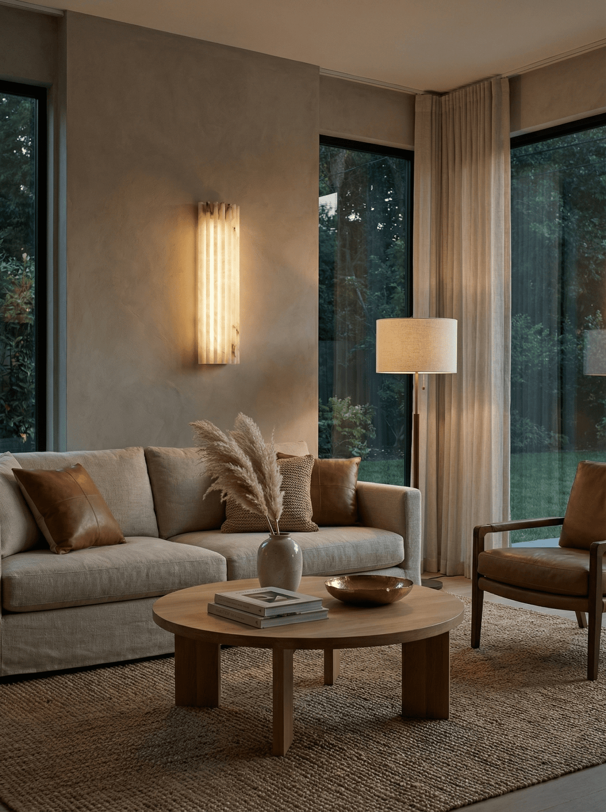Ribbed Alabaster Wall Sconce, Dimmable LED Stone Wall Light
