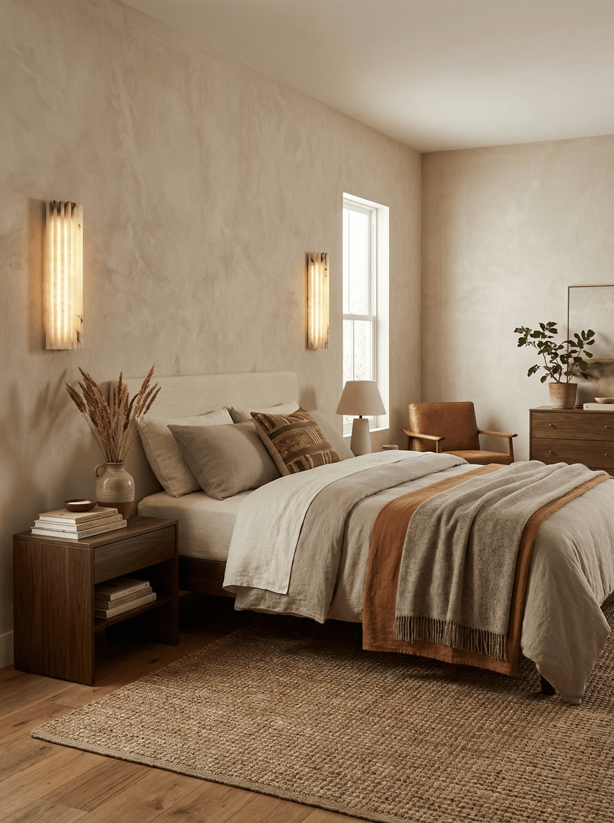 Ribbed Alabaster Wall Sconce, Dimmable LED Stone Wall Light