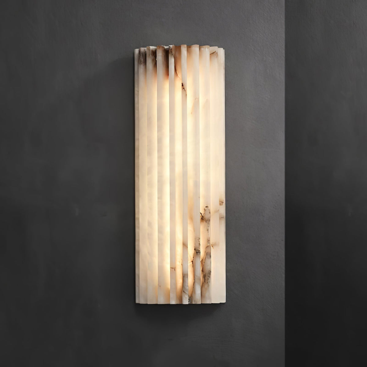 Ribbed Alabaster Wall Sconce, Dimmable LED Stone Wall Light