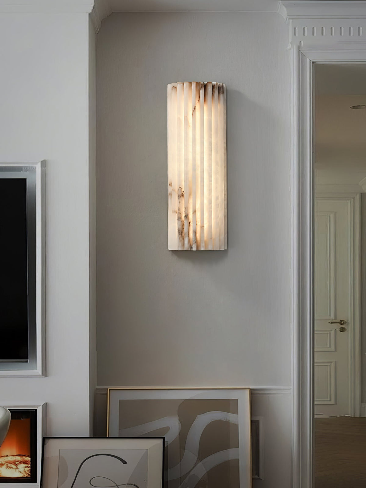Ribbed Alabaster Wall Sconce, Dimmable LED Stone Wall Light