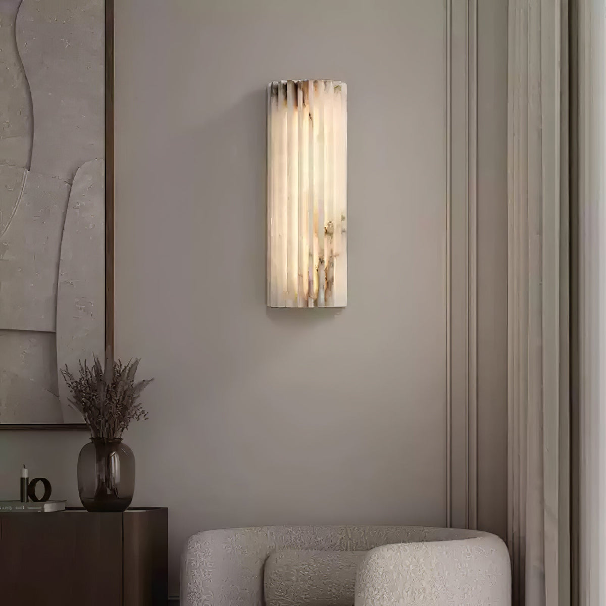 Ribbed Alabaster Wall Sconce, Dimmable LED Stone Wall Light
