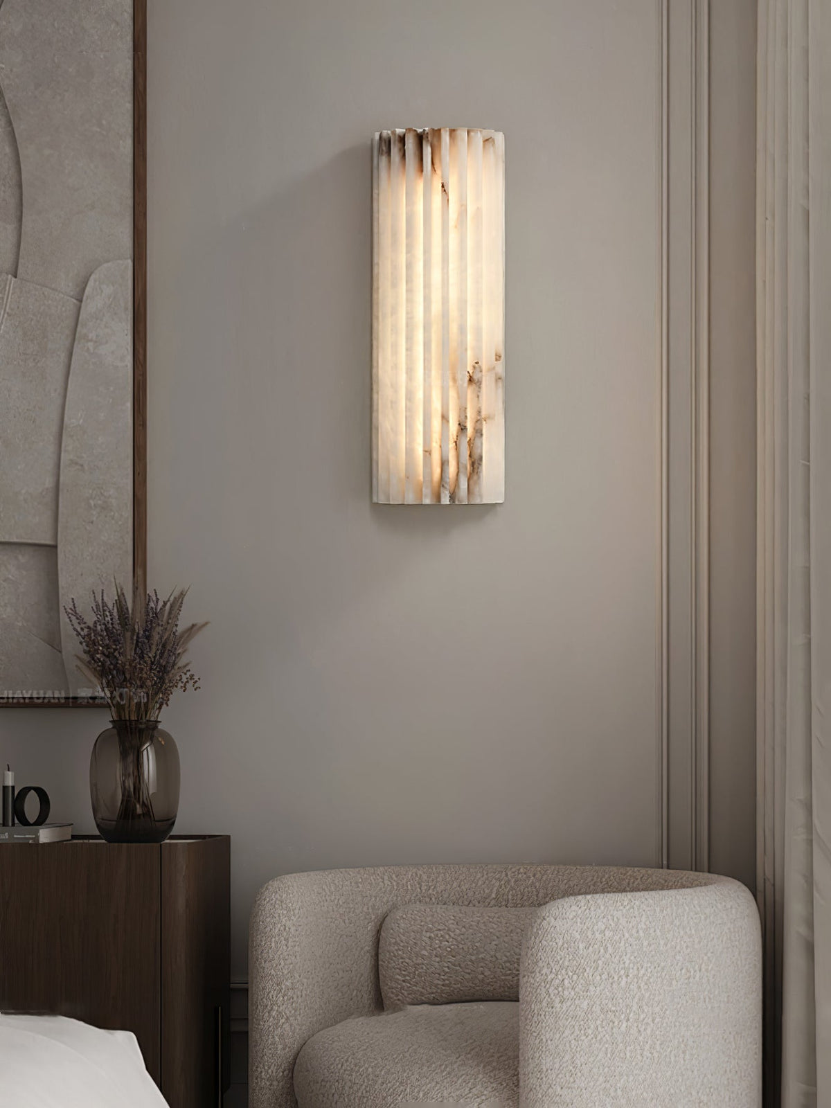 Ribbed Alabaster Wall Sconce, Dimmable LED Stone Wall Light