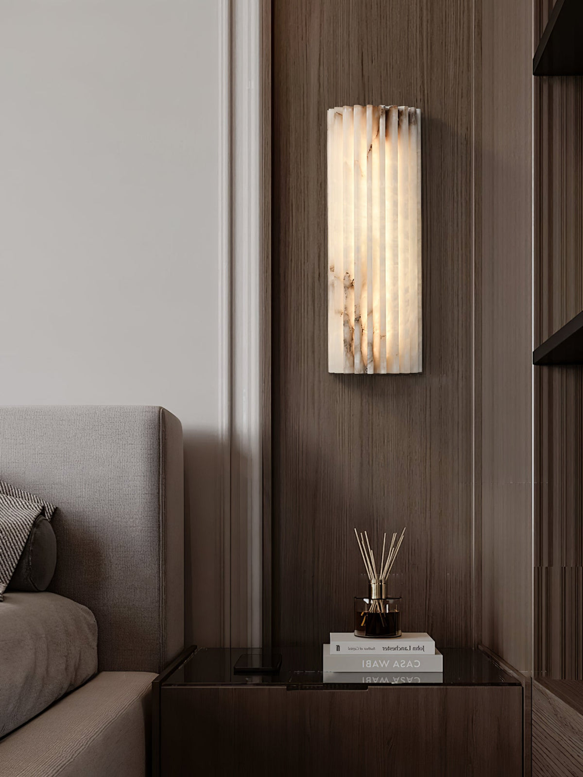 Ribbed Alabaster Wall Sconce, Dimmable LED Stone Wall Light