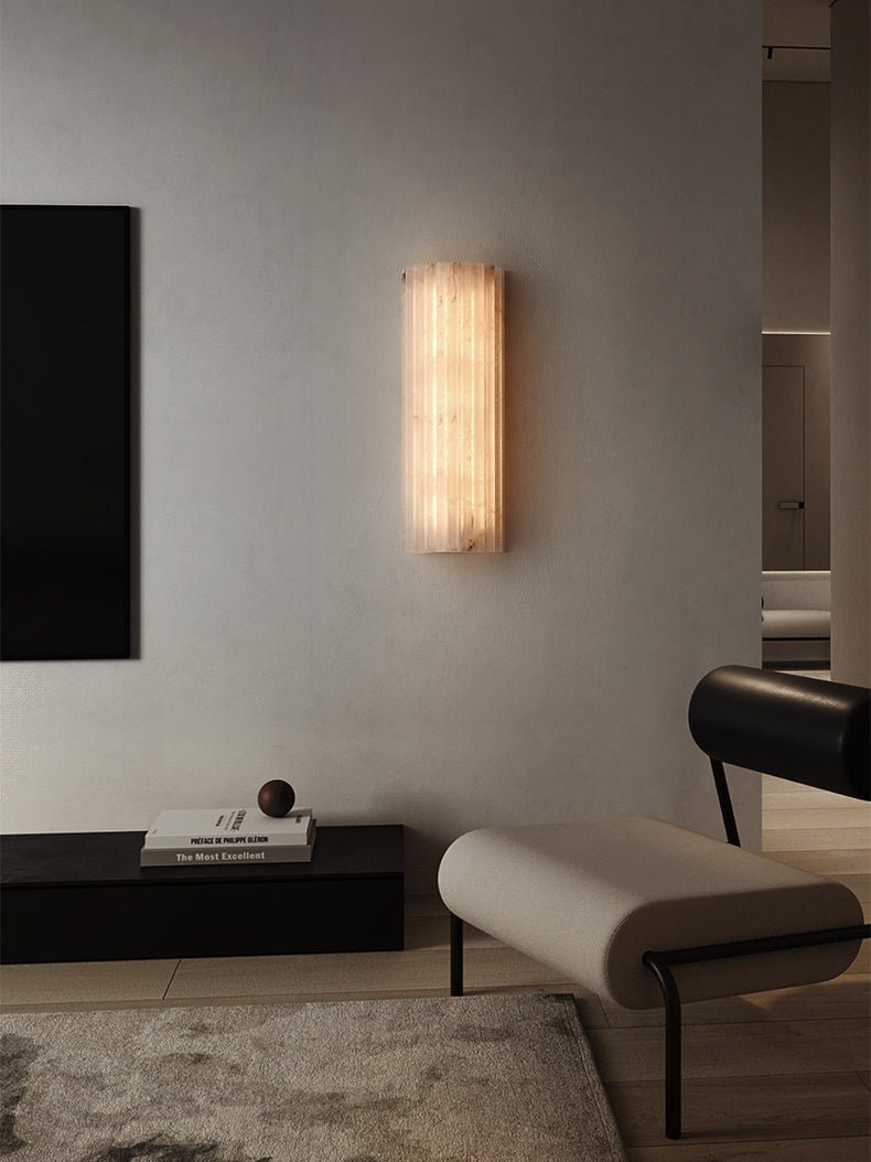 Ribbed Alabaster Wall Sconce, Dimmable LED Stone Wall Light