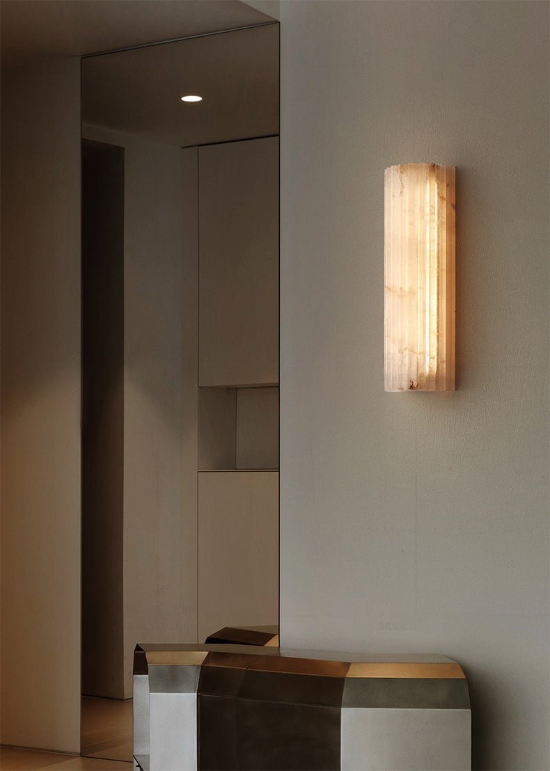 Ribbed Alabaster Wall Sconce, Dimmable LED Stone Wall Light