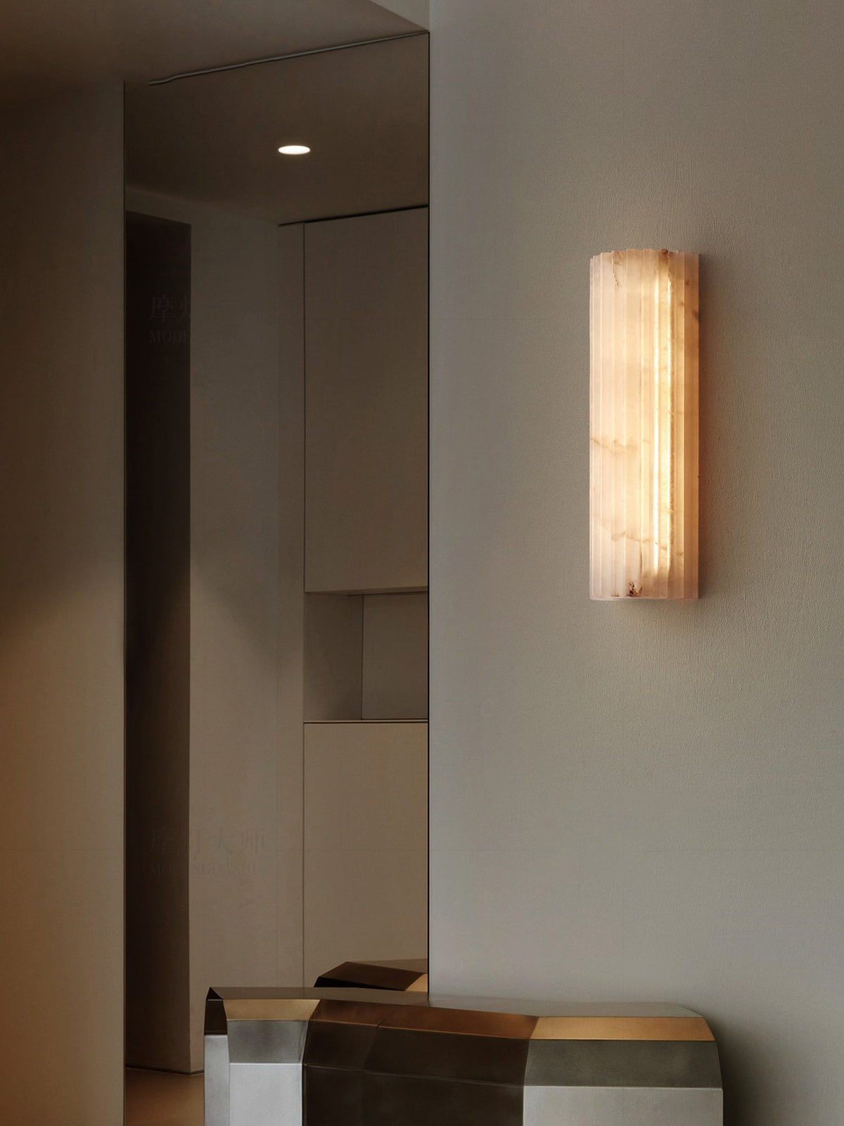 Ribbed Alabaster Wall Sconce, Dimmable LED Stone Wall Light