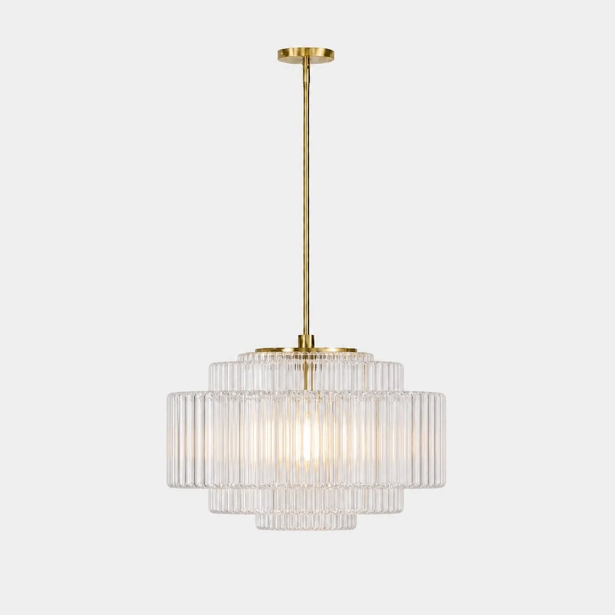 Tiered Glass Pendant Light, Opal Milk Glass, Antique Brass