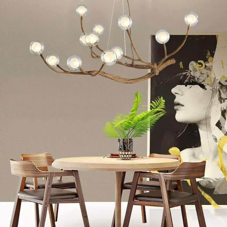 Tree Branch Chandelier, 12-Light Rustic Glass Globe Pendant