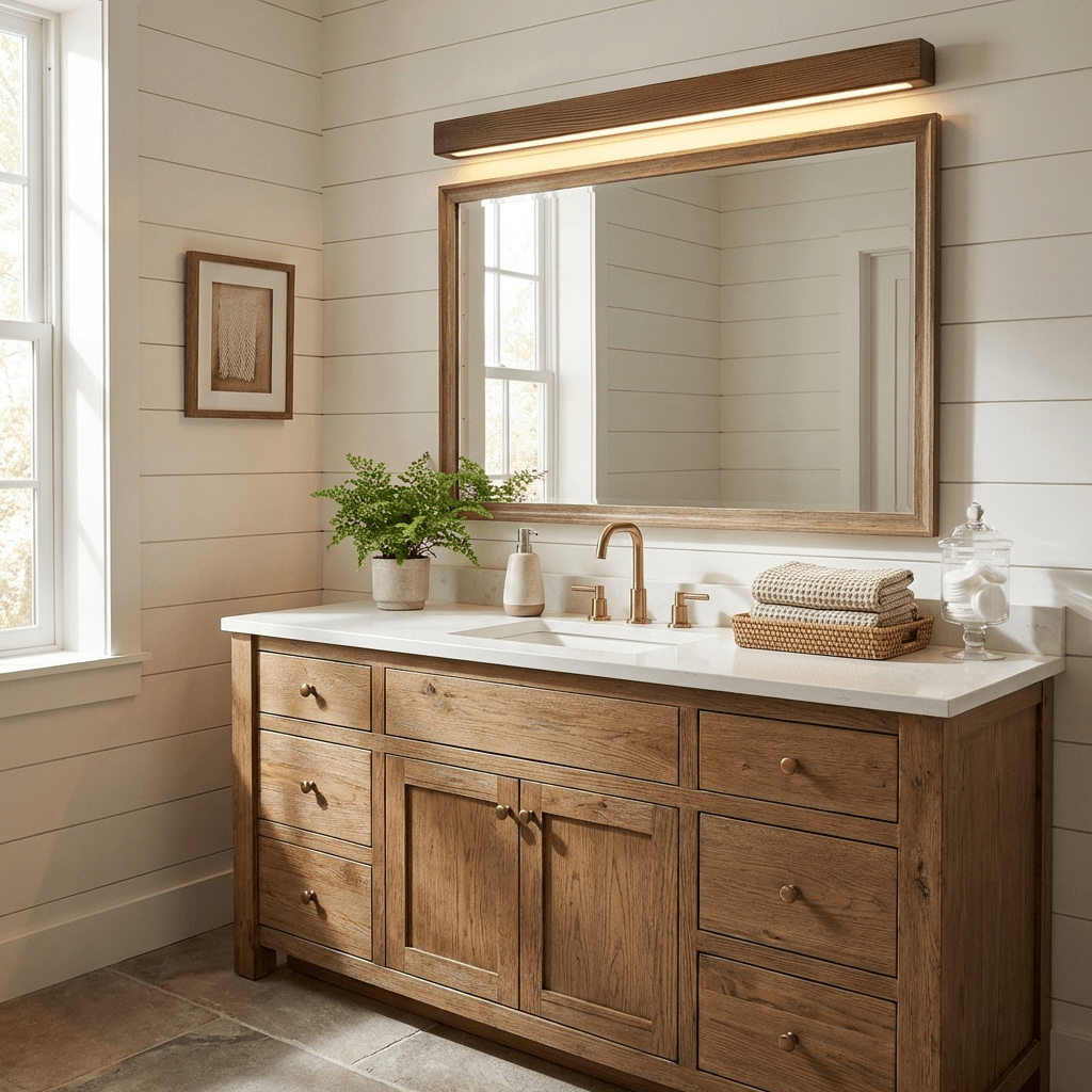 Linear Wood LED Wall Light, Dimmable Up Down Vanity Light