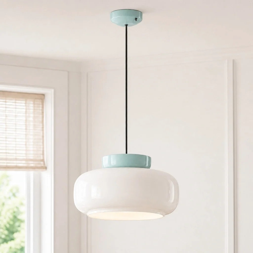Bauhaus Ceramic Pendant Light, Two-Tone Colorful Bowl Lamp