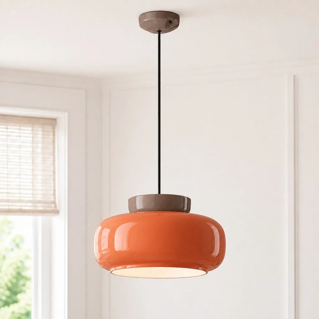 Bauhaus Ceramic Pendant Light, Two-Tone Colorful Bowl Lamp