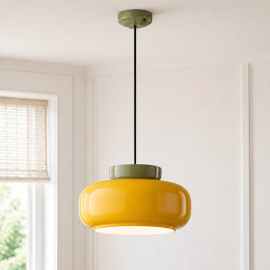 Bauhaus Ceramic Pendant Light, Two-Tone Colorful Bowl Lamp