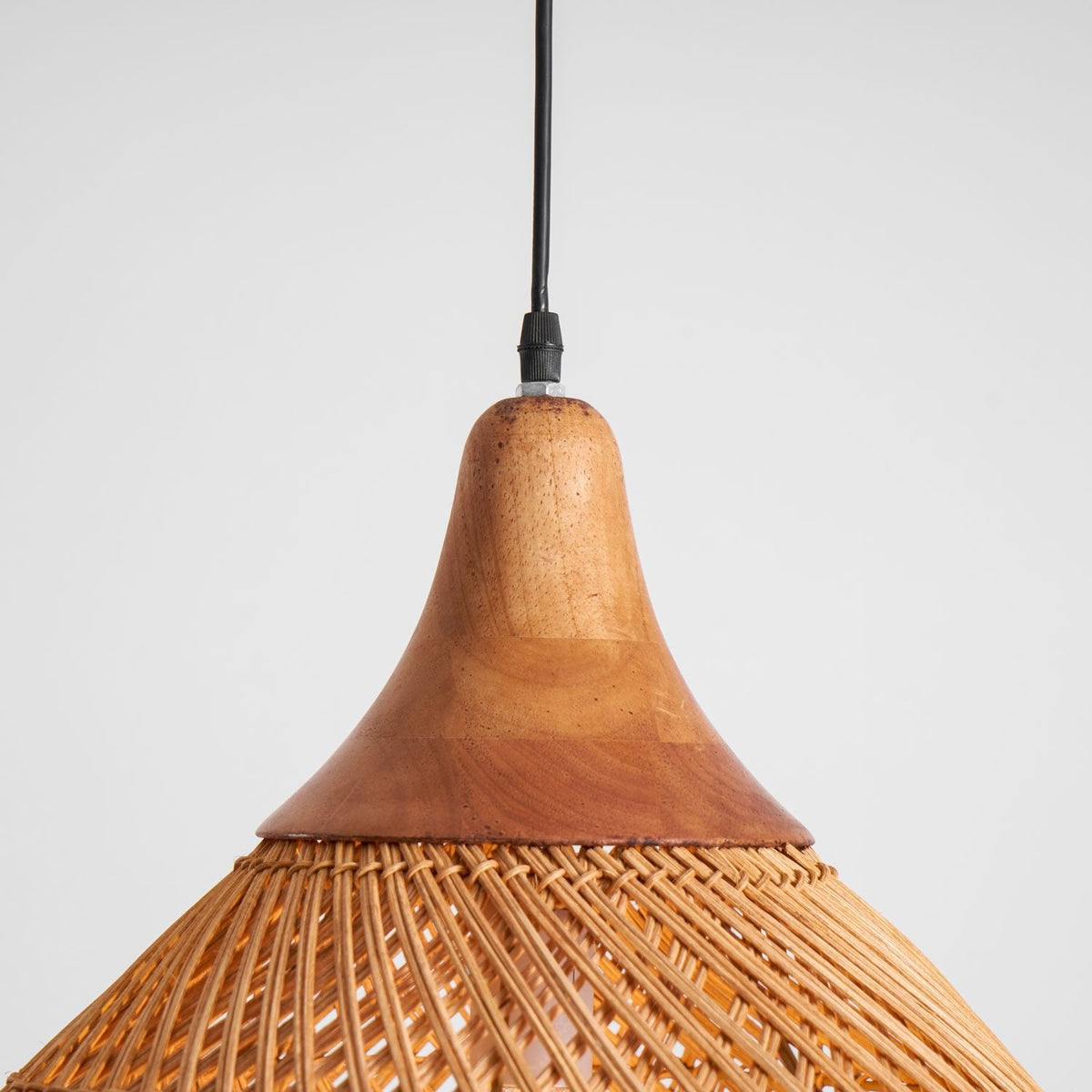 Rattan Pendant Light, Handwoven Wood & Rattan Shade
