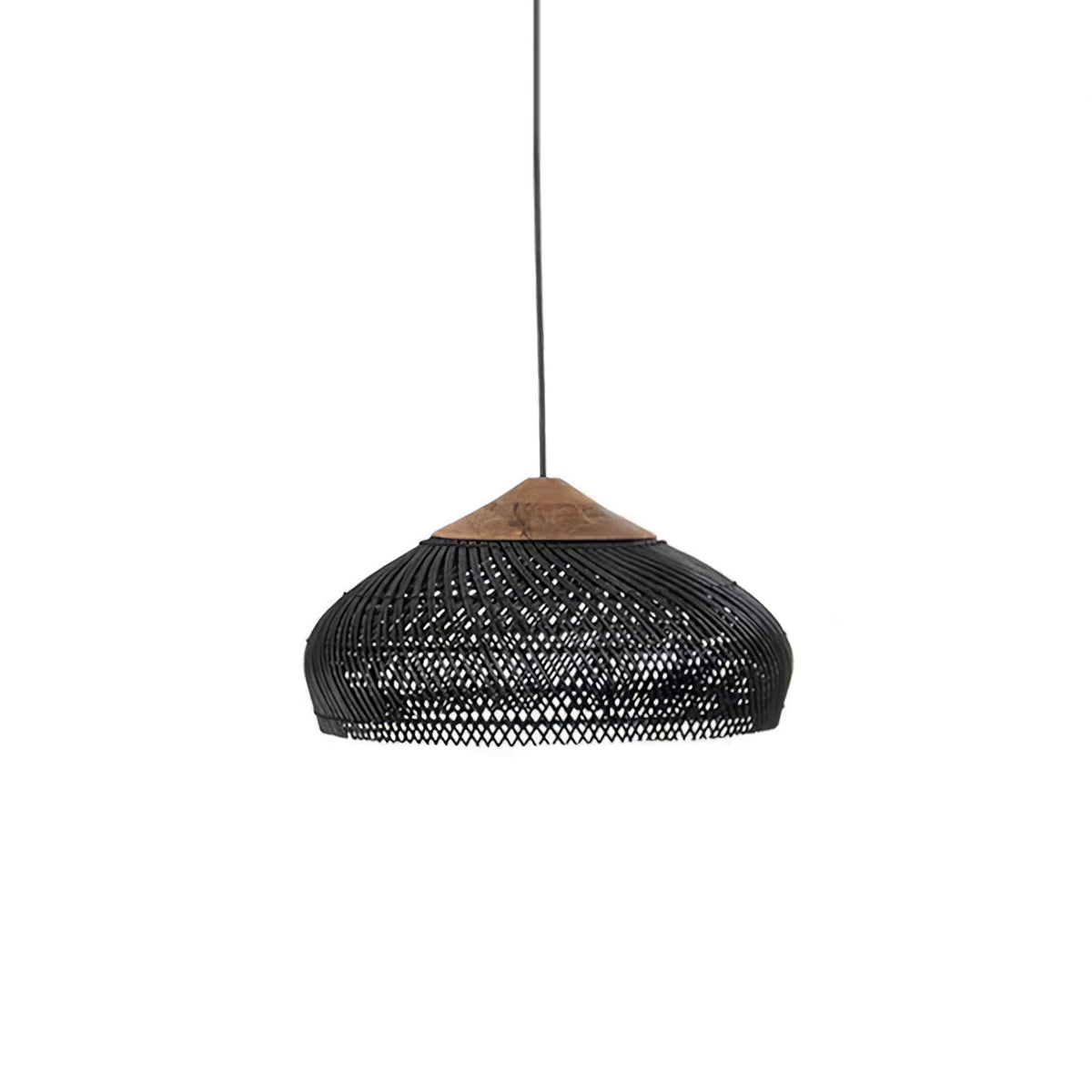 Rattan Pendant Light, Handwoven Wood & Rattan Shade