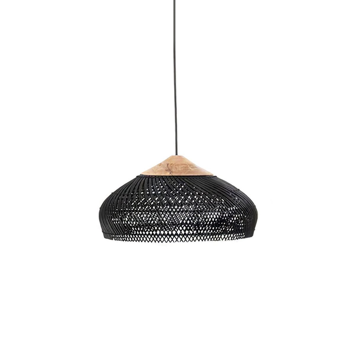 Rattan Pendant Light, Handwoven Wood & Rattan Shade