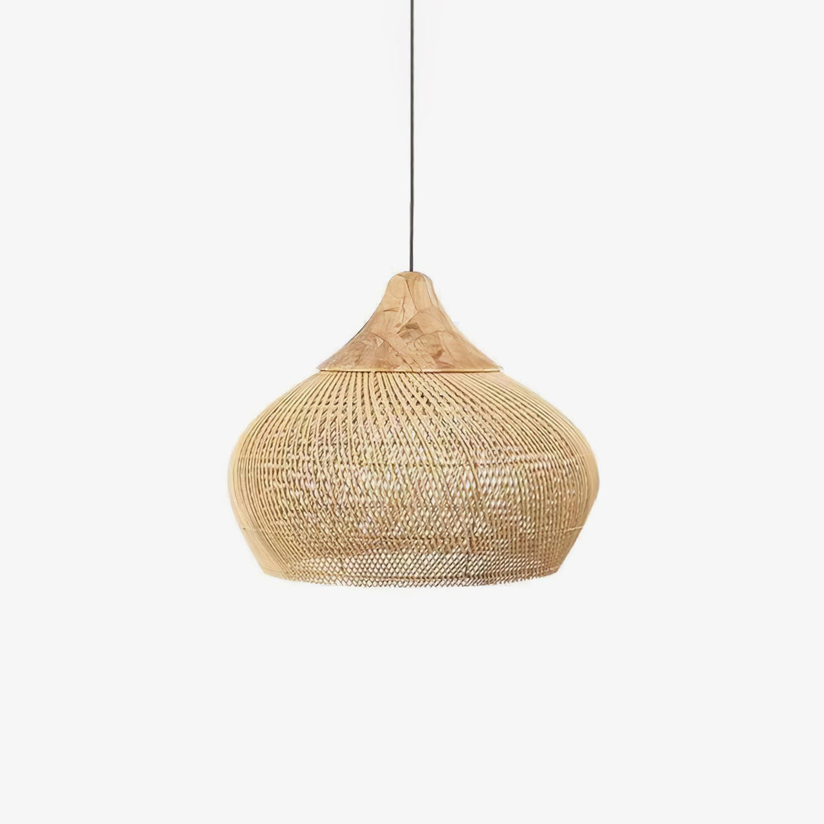 Rattan Pendant Light, Handwoven Wood & Rattan Shade