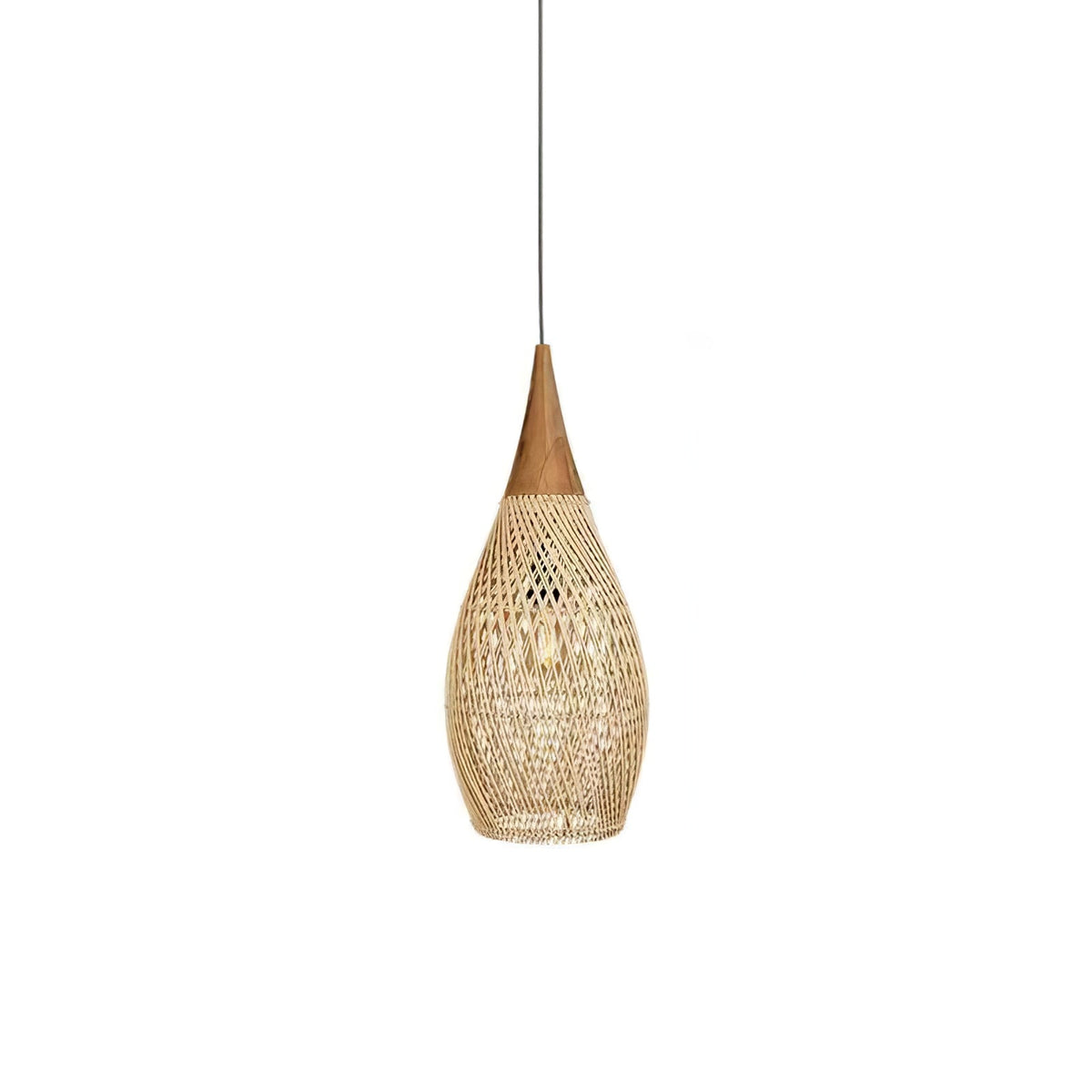 Rattan Pendant Light, Handwoven Wood & Rattan Shade
