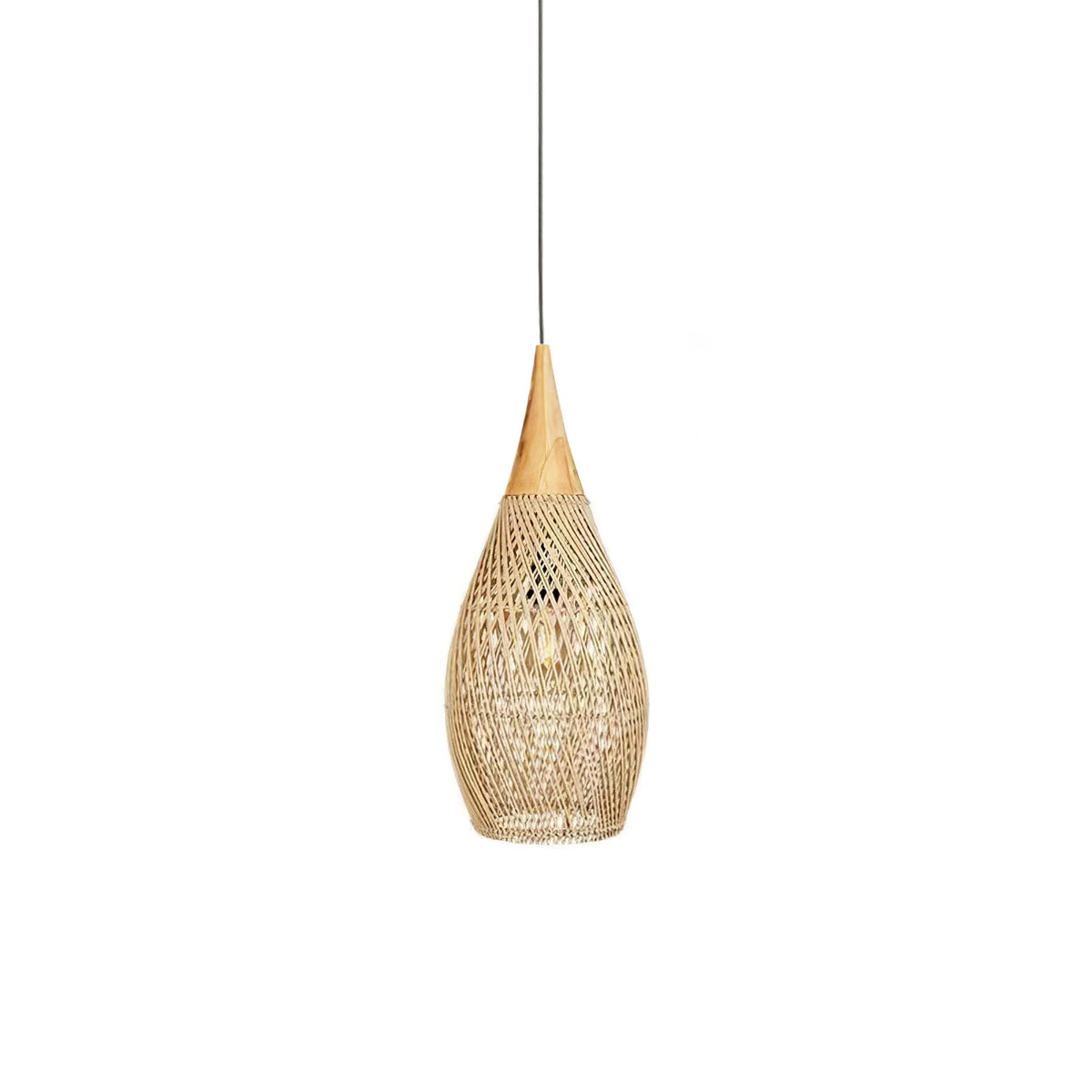 Rattan Pendant Light, Handwoven Wood & Rattan Shade