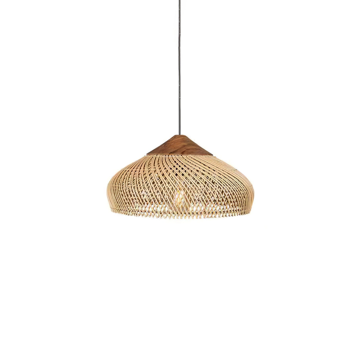 Rattan Pendant Light, Handwoven Wood & Rattan Shade