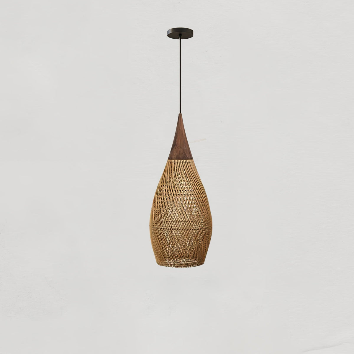Rattan Pendant Light, Handwoven Wood & Rattan Shade