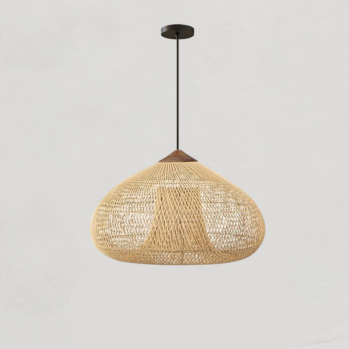 Rattan Pendant Light, Handwoven Wood & Rattan Shade