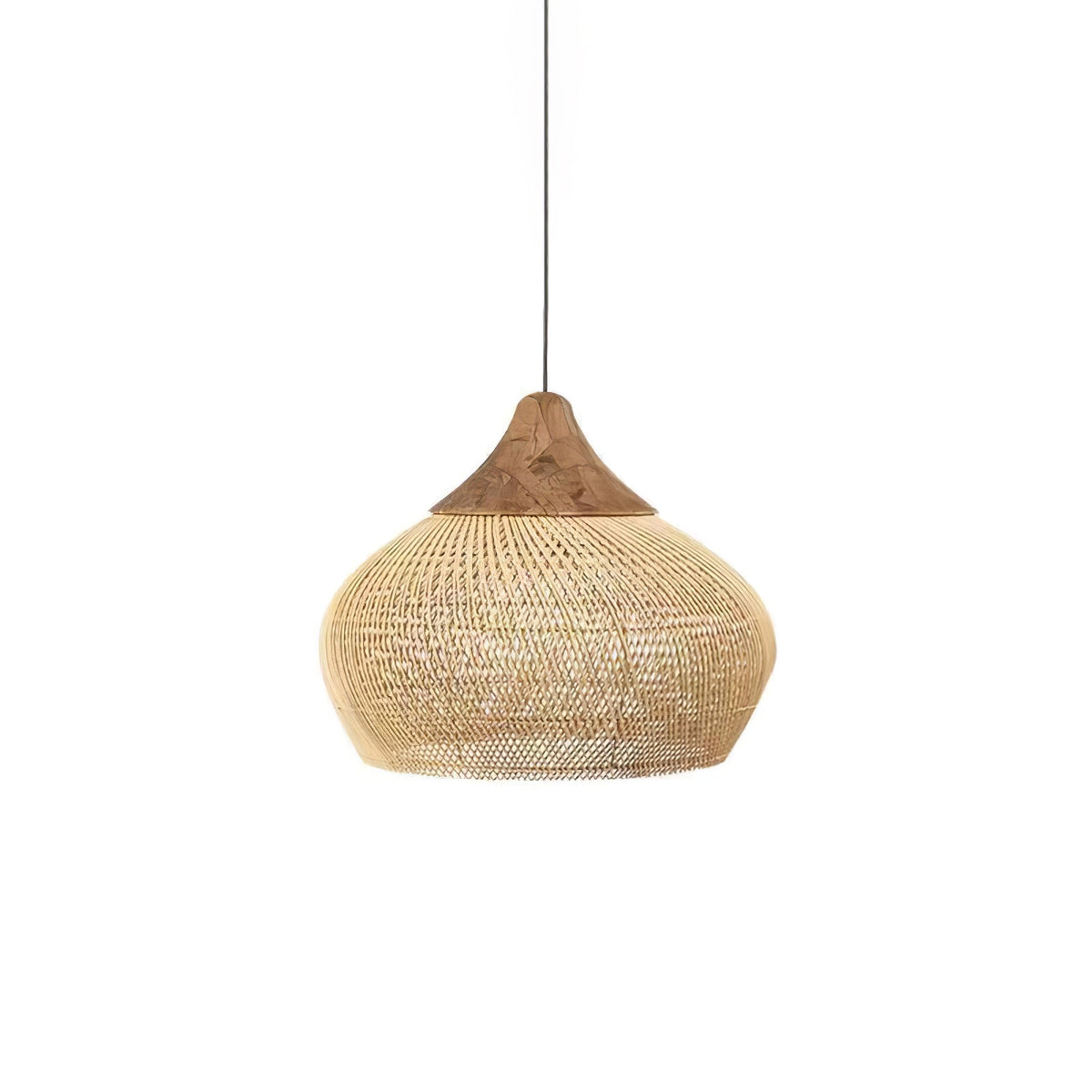 Rattan Pendant Light, Handwoven Wood & Rattan Shade