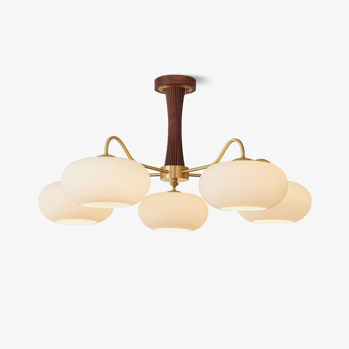 Brass & Wood Globe Chandelier, Mid Century Dining Light