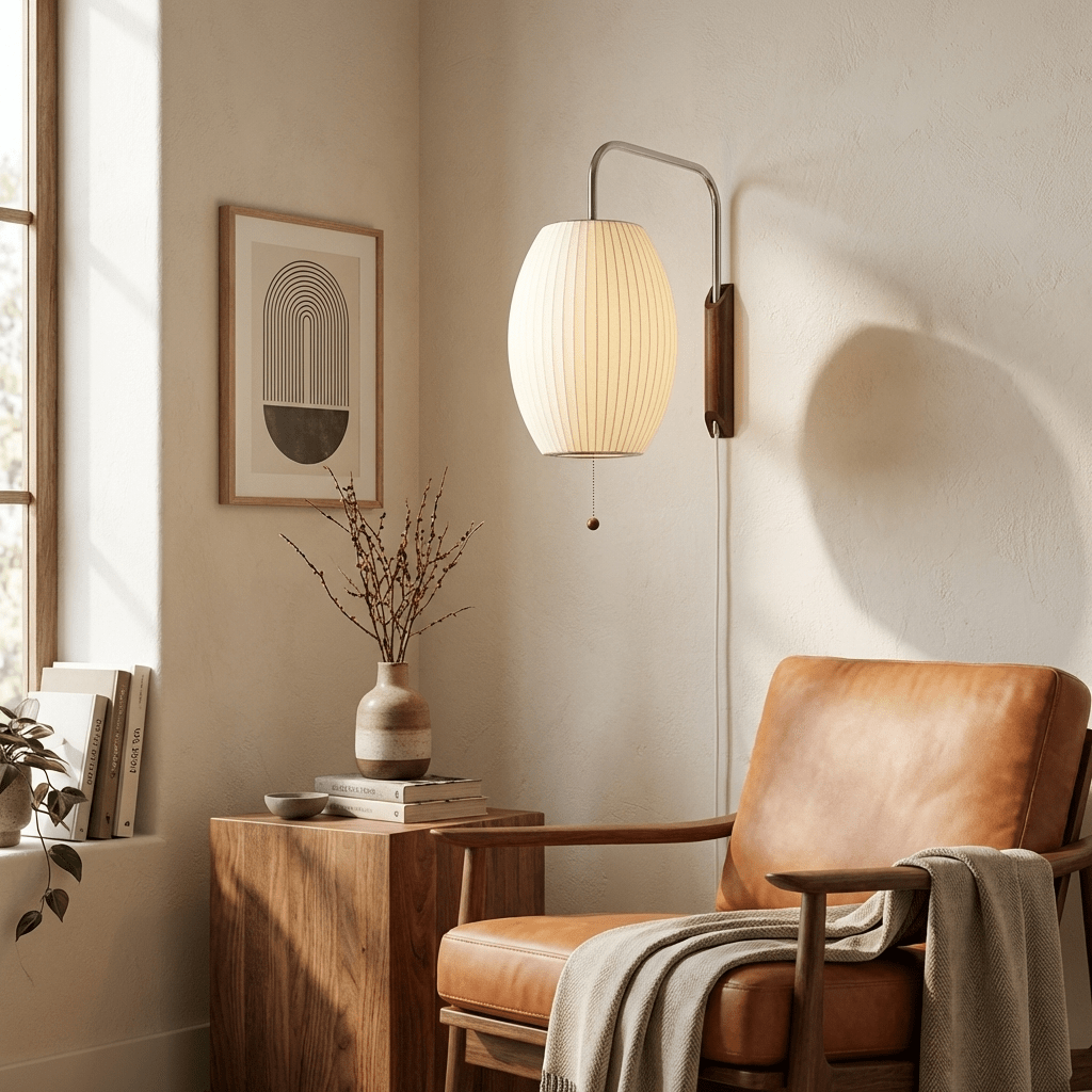 Plug-in Bubble Wall Sconce, Mid Century Walnut Swivel Lamp