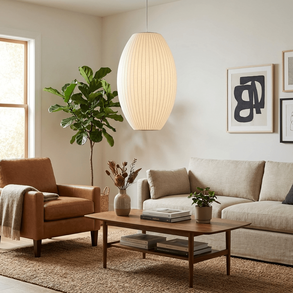Silk Bubble Pendant Light, Mid Century Bubble Lamp Shade