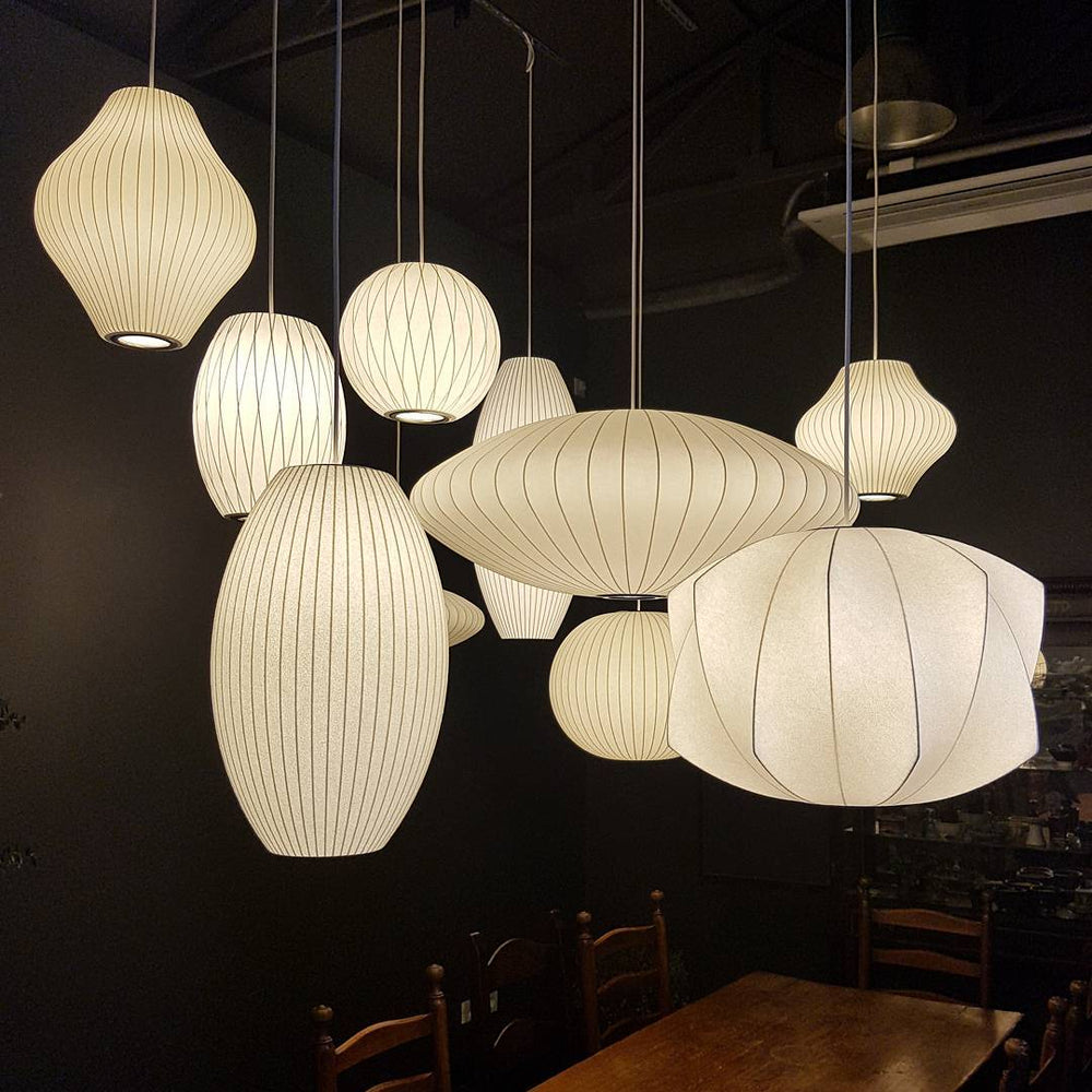Silk Bubble Pendant Light, Mid Century Bubble Lamp Shade