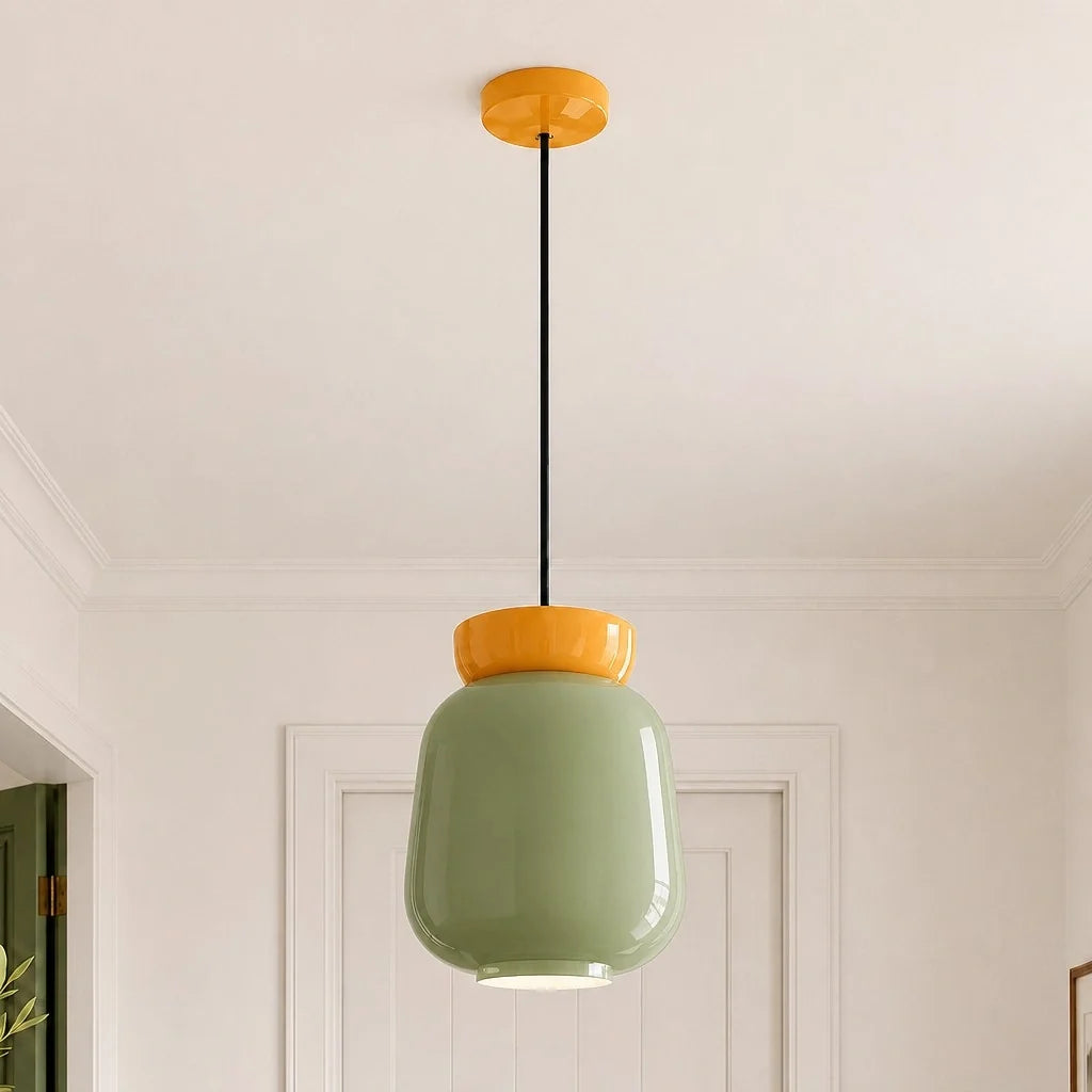 Bauhaus Ceramic Pendant Light, Two-Tone Colorful Bowl Lamp